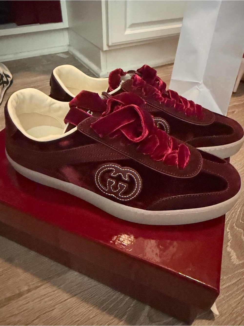 Gucci Women's Velvet Low-Top Sneakers in Deep Wine